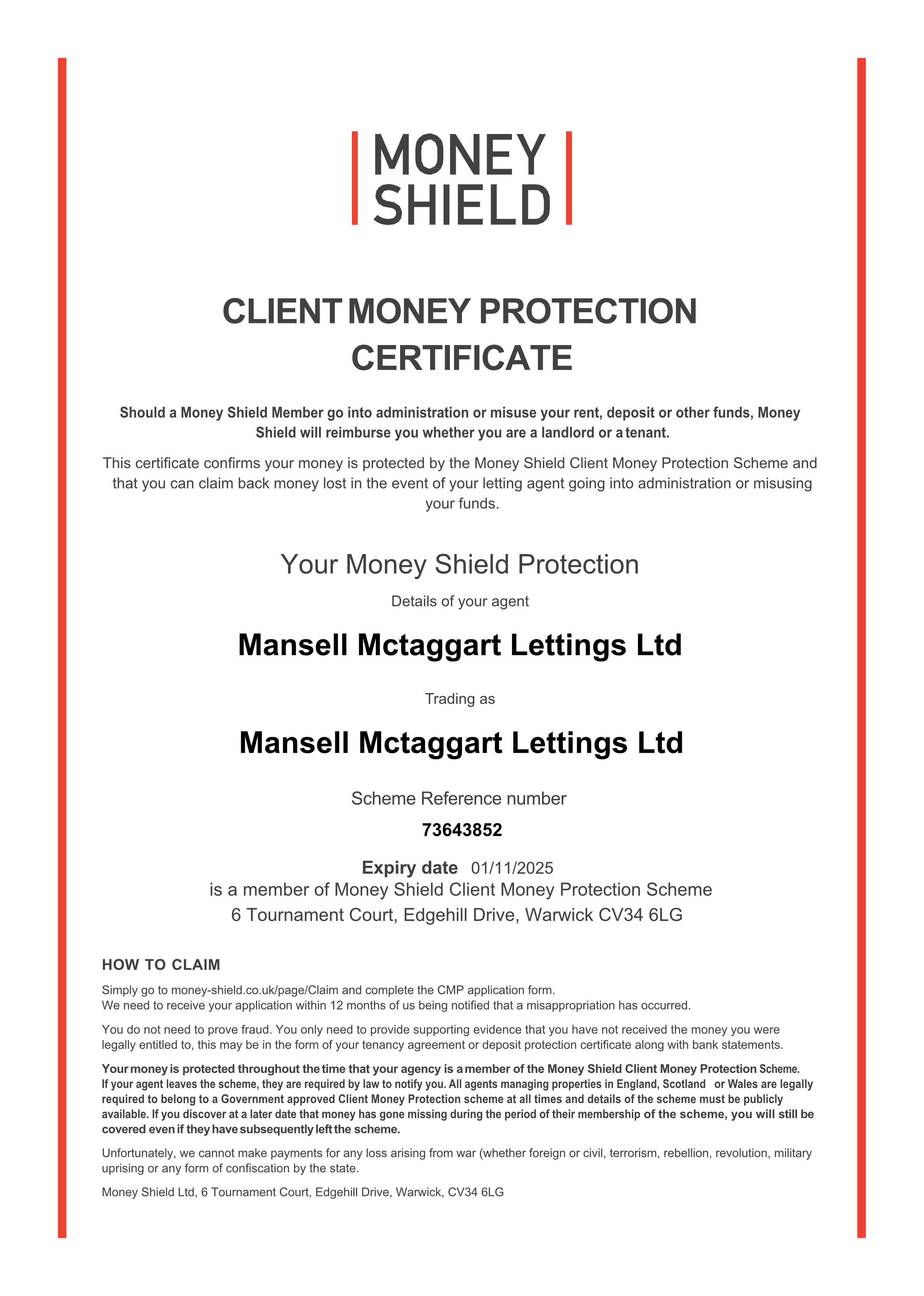 Main CMP Security Certificate